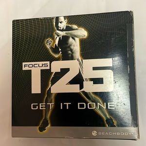 BeachBody Focus T25 dvd. Great set! Includes 10 of the 11 CDs. Awesome workout!
